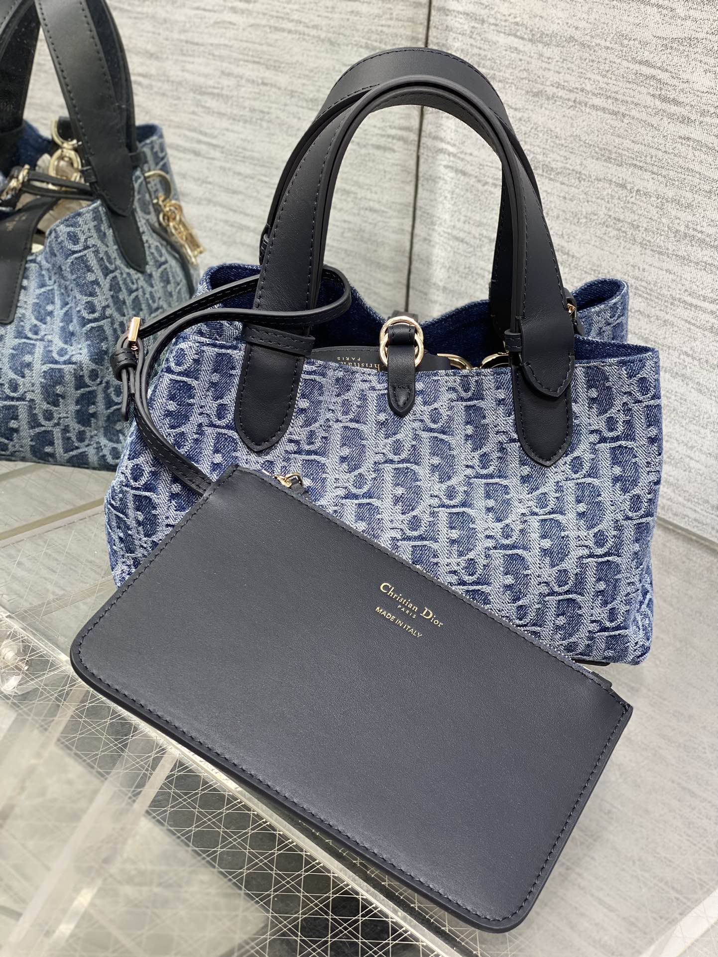 Small Dior Toujours Bag Blue Denim Dior Oblique Jacquard